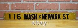 116 WASH & NEWARK ST Old Sign Street Business Building Thin Wood Ad Hoboken NJ
