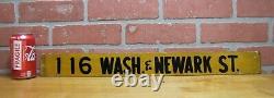 116 WASH & NEWARK ST Old Sign Street Business Building Thin Wood Ad Hoboken NJ