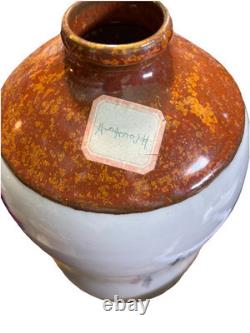 11.5 Old Chinese Blue White With Fruit Grasshopper Porcelain Bottle Vase Signed