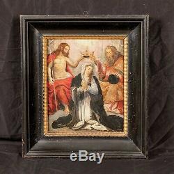 16th 17th Century Flemish Old Master The Coronation Of The Virgin Oil On Panel