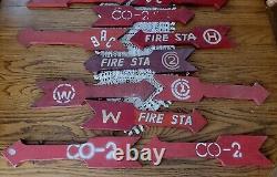 17 Antique Vintage Factory Old Worn Wood Fire Station Arrow Sign Red White 18L