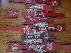 17 Antique Vintage Factory Old Worn Wood Fire Station Arrow Sign Red White 18L