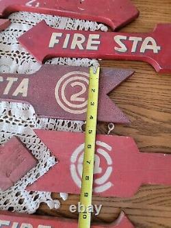 17 Antique Vintage Factory Old Worn Wood Fire Station Arrow Sign Red White 18L