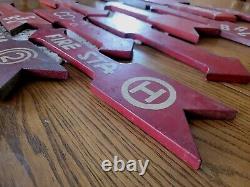 17 Antique Vintage Factory Old Worn Wood Fire Station Arrow Sign Red White 18L