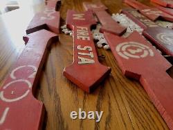 17 Antique Vintage Factory Old Worn Wood Fire Station Arrow Sign Red White 18L