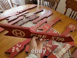 17 Antique Vintage Factory Old Worn Wood Fire Station Arrow Sign Red White 18L