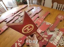 17 Antique Vintage Factory Old Worn Wood Fire Station Arrow Sign Red White 18L
