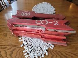 17 Antique Vintage Factory Old Worn Wood Fire Station Arrow Sign Red White 18L