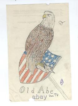 1876 OLD EAGLE U. S. AMERICAN FLAG Antique American Patriotic Shield Folk Art