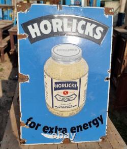 1900's Old Antique Vintage Rare Horlick's Porcelain Enamel Sign Board England