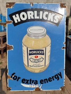 1900's Old Antique Vintage Rare Horlick's Porcelain Enamel Sign Board England