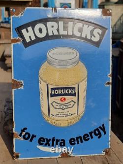 1900's Old Antique Vintage Rare Horlick's Porcelain Enamel Sign Board England