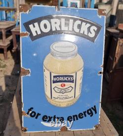 1900's Old Antique Vintage Rare Horlick's Porcelain Enamel Sign Board England