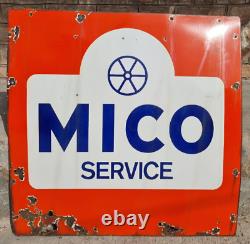 1900s Old Antique Vintage Rare Mico Service Embossed Porcelain Enamel Sign Board