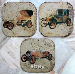 1908 Antique very Rare Iron Set Of 3 Old Model Car Adv. Tin Sign Board