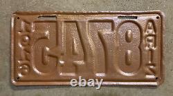 1916 Arizona license plate 8745 black on copper embossed