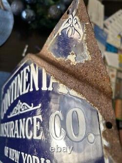 1920 CONTINENTAL FIRE INSURANCE New York Antique Porcelain Sign Enamel Broadway