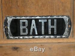 1920 Old Original Rare Bath Reverse Paint Glass Metal Sign Vintage Antique Hotel