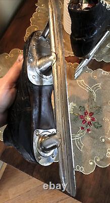 1920's Antique Black Leather CCM Ice Skates Old Hardware Store Primitive