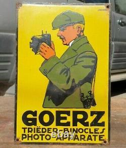 1920's Old Antique Vintage Goerz Camera & Binocular Porcelain Enamel Sign Board