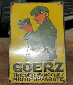 1920's Old Antique Vintage Goerz Camera & Binocular Porcelain Enamel Sign Board