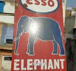 1920's Old Antique Vintage Rare ESSO Elephant Kerosene Oil Porcelain Enamel Sign