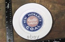 1920s Antique OLD MONARCH COAL Enamelware Advertising Sign Porcelain Tip Tray
