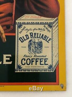 1920s OLD RELIABLE COFFEE Advertising TIN SIGN Small Antique Original