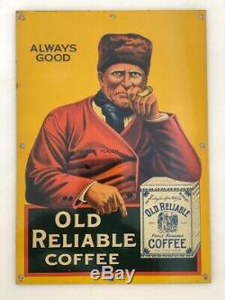 1920s OLD RELIABLE COFFEE Advertising TIN SIGN Small Antique Original