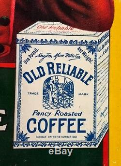 1920s OLD RELIABLE COFFEE Advertising Tin Litho SIGN Original ANTIQUE