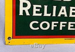 1920s OLD RELIABLE COFFEE Advertising Tin Litho SIGN Original ANTIQUE