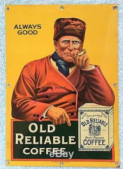 1920s OLD RELIABLE COFFEE advertising tin litho SIGN Original ANTIQUE