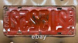 1921 Oklahoma farm tractor license plate 215252 white on red embossed