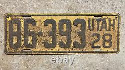 1928 Utah license plate 86-393 black on yellow embossed Ford Model A Chevy