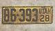 1928 Utah License Plate 86-393 Black On Yellow Embossed Ford Model A Chevy