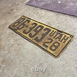 1928 Utah license plate 86-393 black on yellow embossed Ford Model A Chevy
