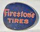 1930 Antique Old Firestone Tires Ad Oval Double Side Porcelain Enamel Sign Board