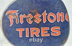 1930 Antique Old FIRESTONE TIRES Ad Oval Double Side Porcelain Enamel Sign Board