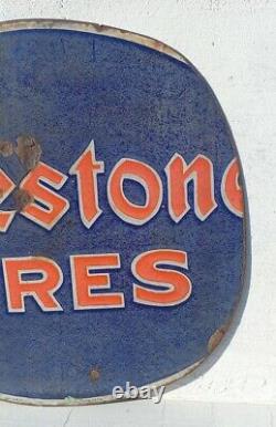 1930 Antique Old FIRESTONE TIRES Ad Oval Double Side Porcelain Enamel Sign Board