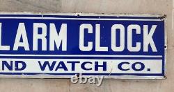 1930's Antique Old Rare HES Alarm Clock Dealer Ad Porcelain Enamel Sign Board