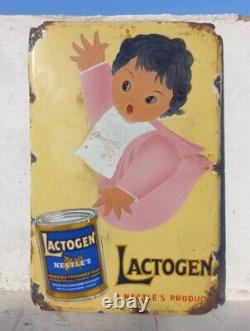 1930's Antique Old Rare Nestle's Lactogen Milk Ad Porcelain Enamel Sign Board