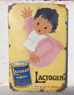 1930's Antique Old Rare Nestle's Lactogen Milk Ad Porcelain Enamel Sign Board