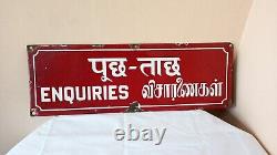 1930's Enquiries Antique Vintage Old Advt Tin Enamel Porcelain Sign Board G90