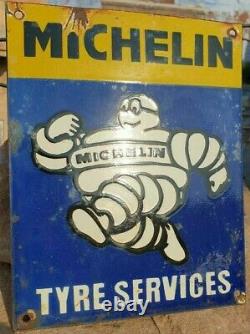 1930's Old Antique Rare Michelin Tire Ad Porcelain Enamel Sign Board Collectible