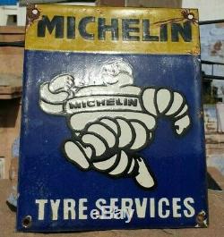 1930's Old Antique Rare Michelin Tire Ad Porcelain Enamel Sign Board Collectible