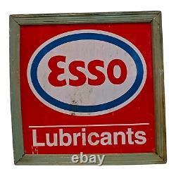 1930's Old Antique Vintage ESSO Lubricants Oil Tin Sign Board Wooden Frame