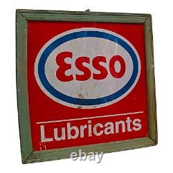 1930's Old Antique Vintage ESSO Lubricants Oil Tin Sign Board Wooden Frame