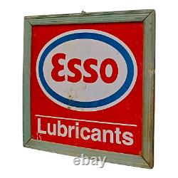 1930's Old Antique Vintage ESSO Lubricants Oil Tin Sign Board Wooden Frame