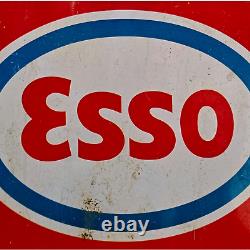 1930's Old Antique Vintage ESSO Lubricants Oil Tin Sign Board Wooden Frame