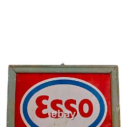 1930's Old Antique Vintage ESSO Lubricants Oil Tin Sign Board Wooden Frame